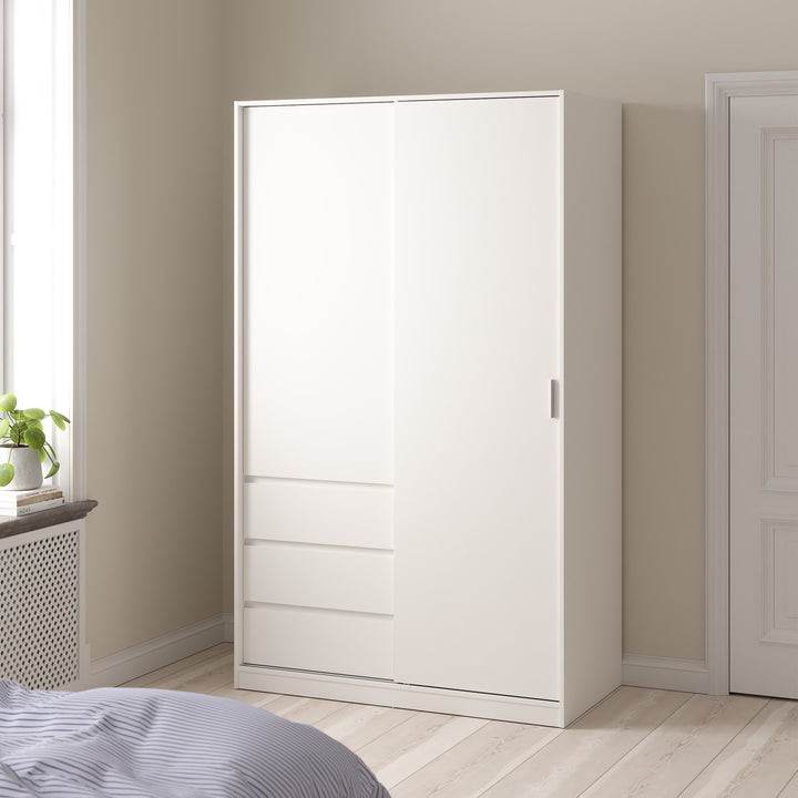 Naia Wardrobe with 1 Sliding Door and 1 Door + 3 drawers in White - TidySpaces