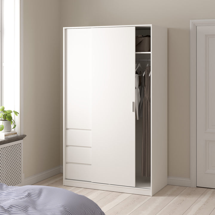 Naia Wardrobe with 1 Sliding Door and 1 Door + 3 drawers in White - TidySpaces