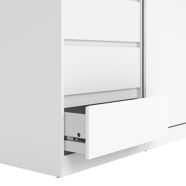 Naia Wardrobe with 1 Sliding Door and 1 Door + 3 drawers in White - TidySpaces