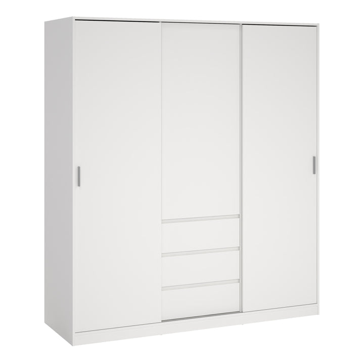 Naia Wardrobe with 2 sliding Doors + 1 Door + 3 drawers in White - TidySpaces