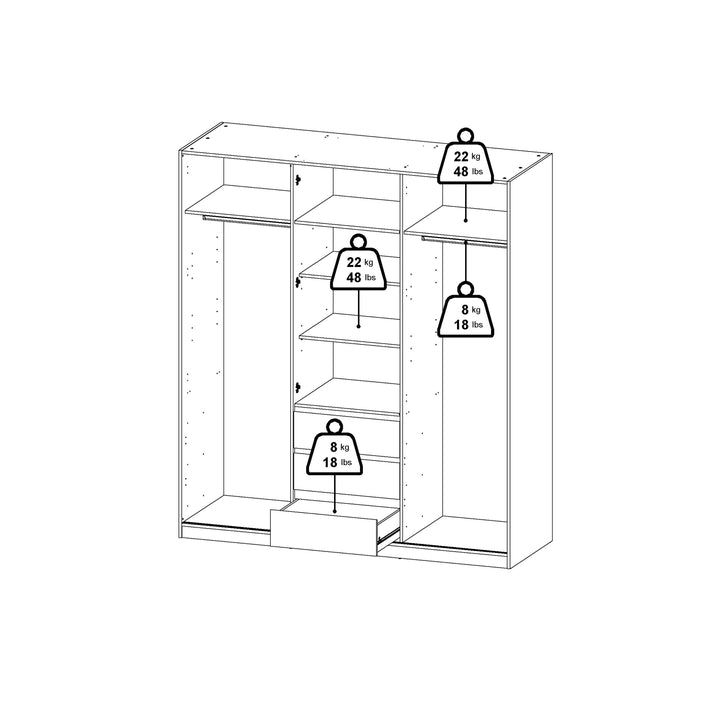 Naia Wardrobe with 2 sliding Doors + 1 Door + 3 drawers in White - TidySpaces