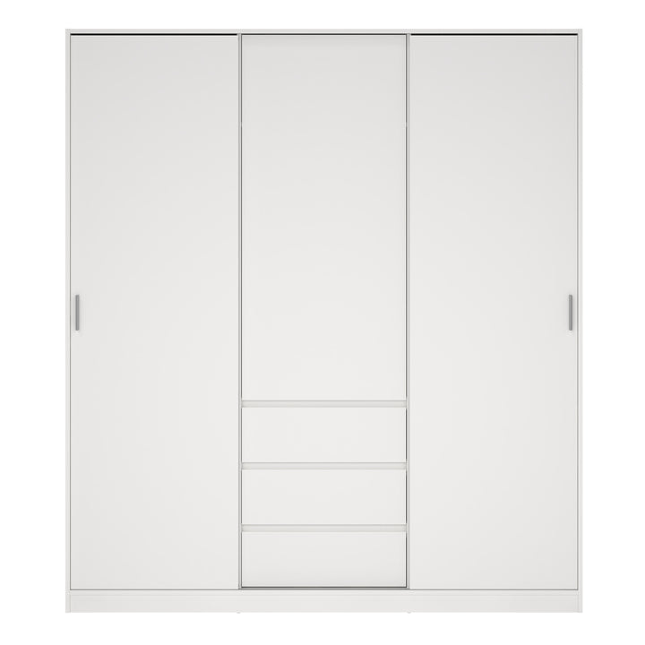 Naia Wardrobe with 2 sliding Doors + 1 Door + 3 drawers in White - TidySpaces