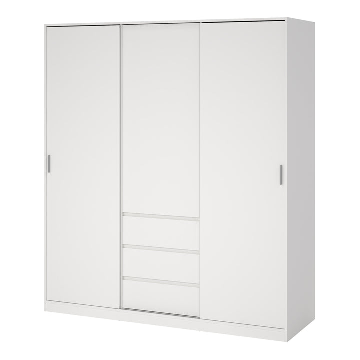Naia Wardrobe with 2 sliding Doors + 1 Door + 3 drawers in White - TidySpaces