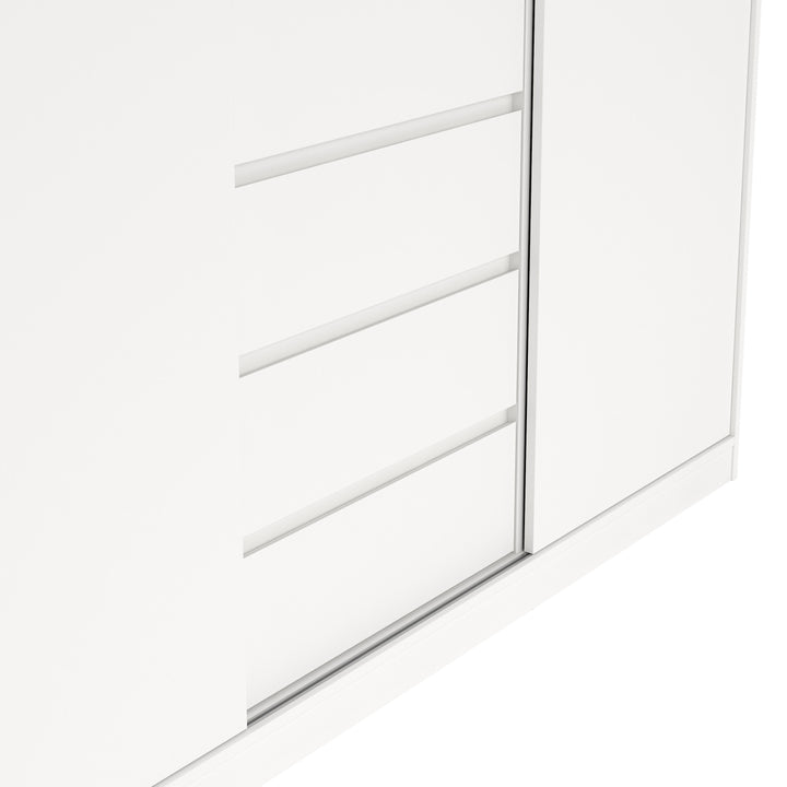 Naia Wardrobe with 2 sliding Doors + 1 Door + 3 drawers in White - TidySpaces