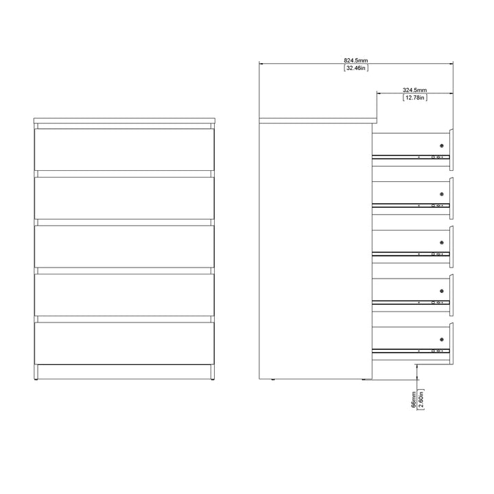 Naia Chest of 5 Drawers in White - TidySpaces