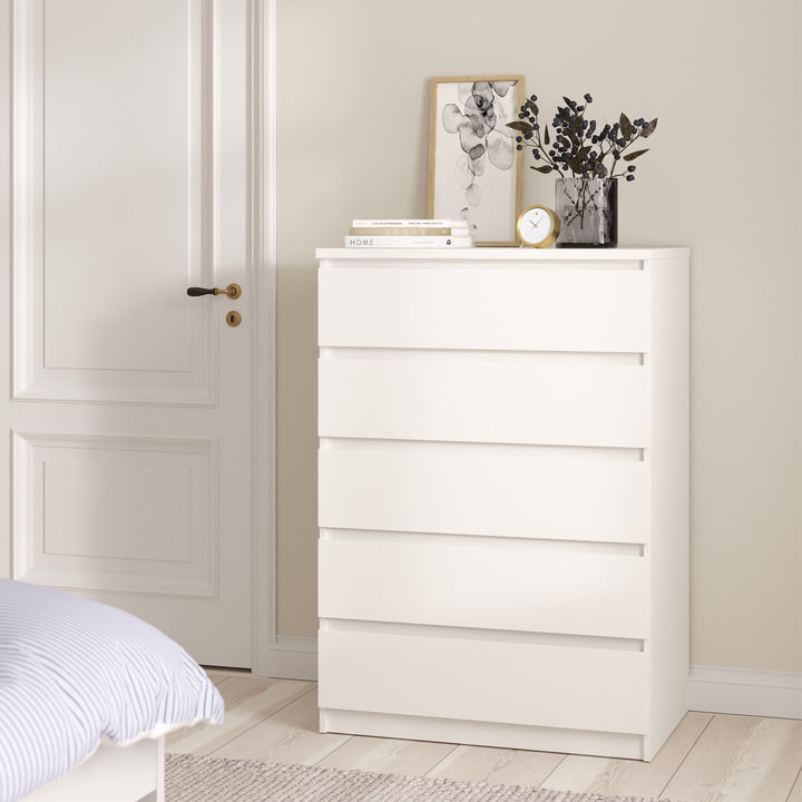 Naia Chest of 5 Drawers in White - TidySpaces
