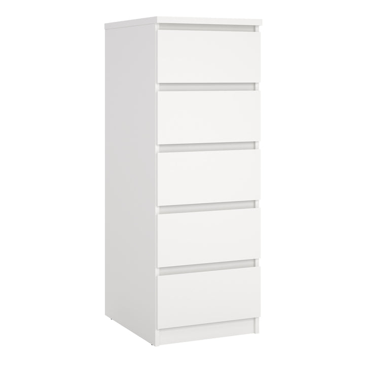 Naia Narrow Chest of 5 Drawers in White - TidySpaces