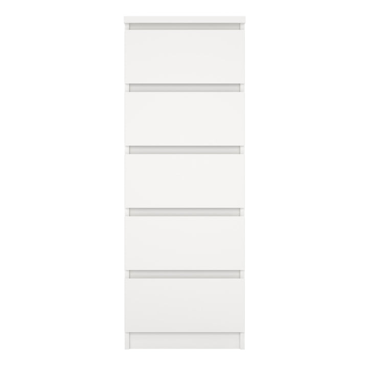 Naia Narrow Chest of 5 Drawers in White - TidySpaces