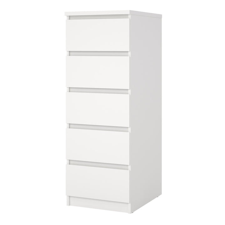 Naia Narrow Chest of 5 Drawers in White - TidySpaces