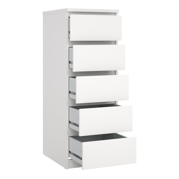 Naia Narrow Chest of 5 Drawers in White - TidySpaces