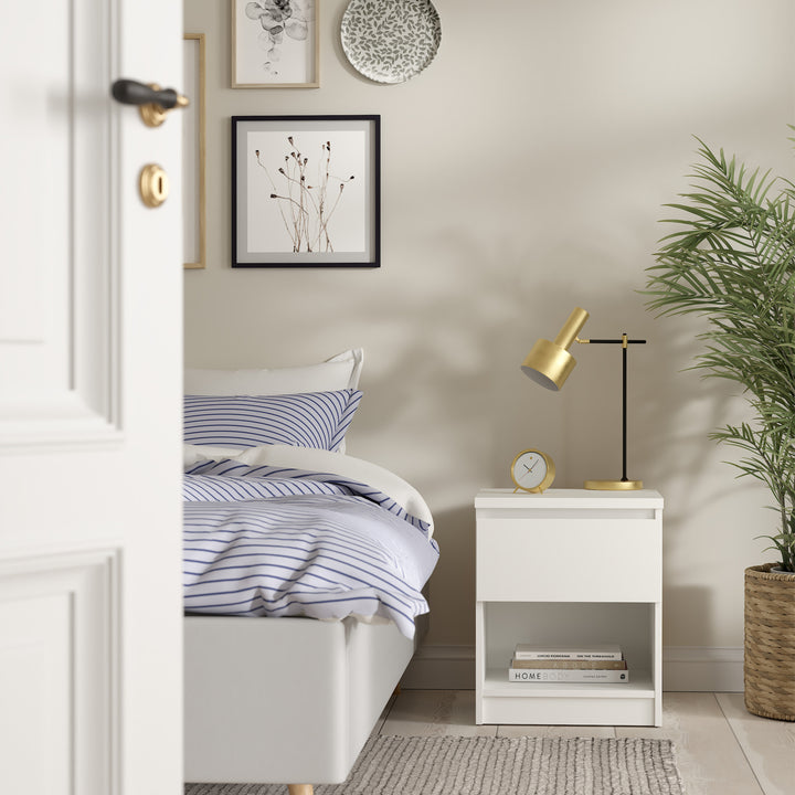 Naia Bedside 1 Drawer 1 Shelf in White - TidySpaces