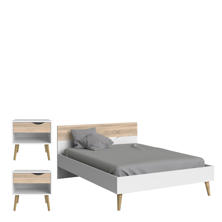Oslo 3 Piece Bedroom Set, Dbl Bed White & Oak - TidySpaces