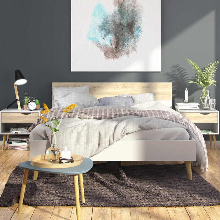 Oslo 3 Piece Bedroom Set, Dbl Bed White & Oak - TidySpaces