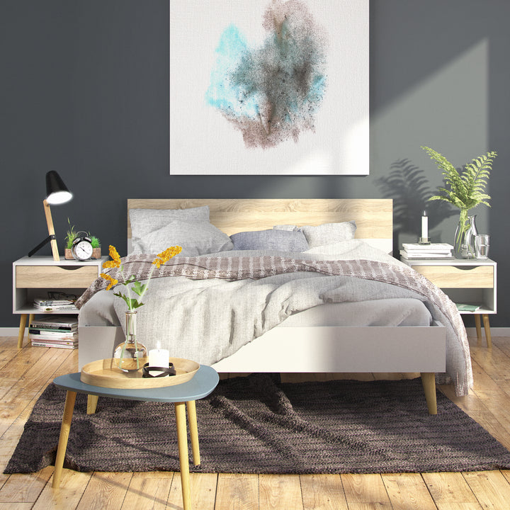 Oslo 3 Piece Bedroom Set, Dbl Bed White & Oak - TidySpaces