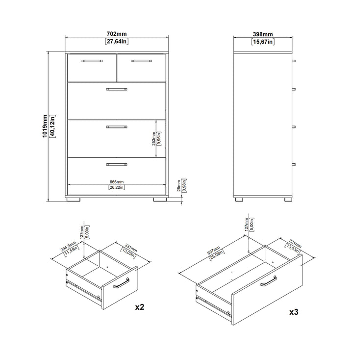 Sofia Chest 3 + 2 drawers Jackson Hickory