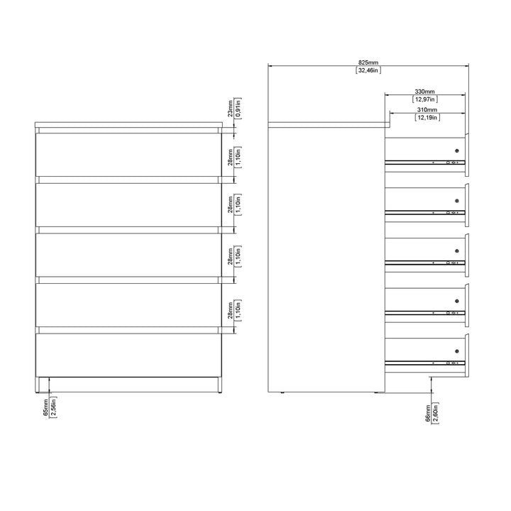 Naia Chest of 5 drawers in Cashmere Jackson Hickory