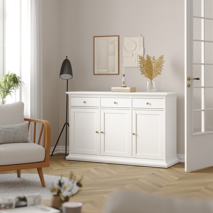 Paris Sideboard with 3 doors and 3 drawers in White