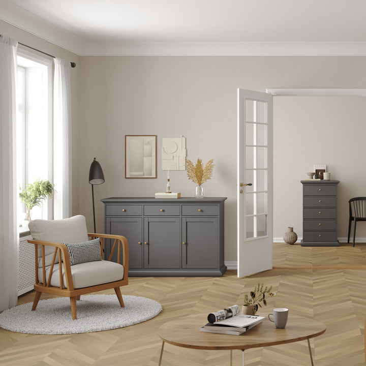 Paris Sideboard with 3 doors and 3 drawers in Matt Grey