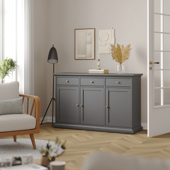 Paris Sideboard with 3 doors and 3 drawers in Matt Grey