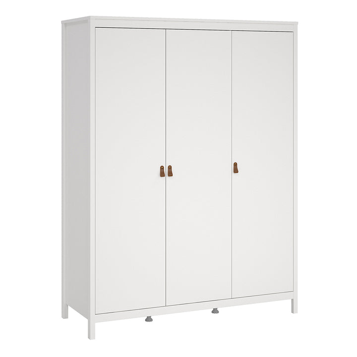 Barcelona 3 Piece Bundle, Bedside, Chest and 3 Door Wardrobe in White - TidySpaces