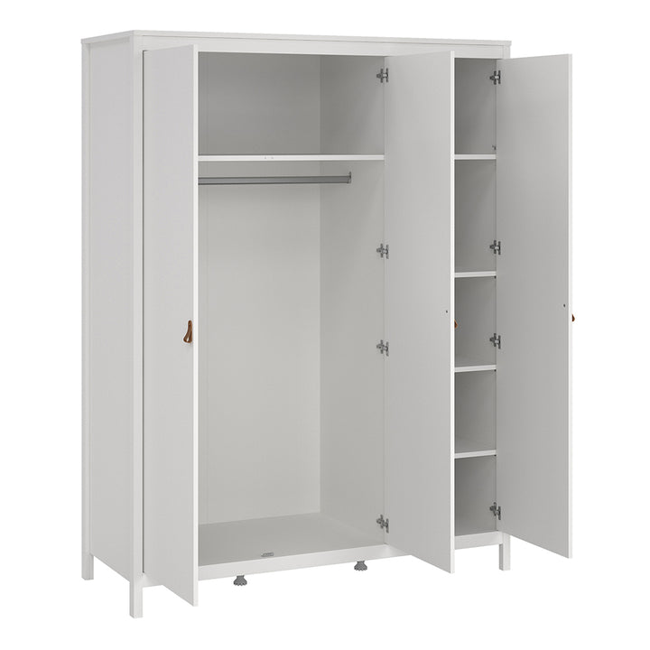 Barcelona 3 Piece Bundle, Bedside, Chest and 3 Door Wardrobe in White - TidySpaces