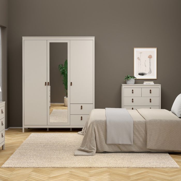 Barcelona Wardrobe with 2 Doors + 1 Mirror Door + 2 Drawers in Cashmere