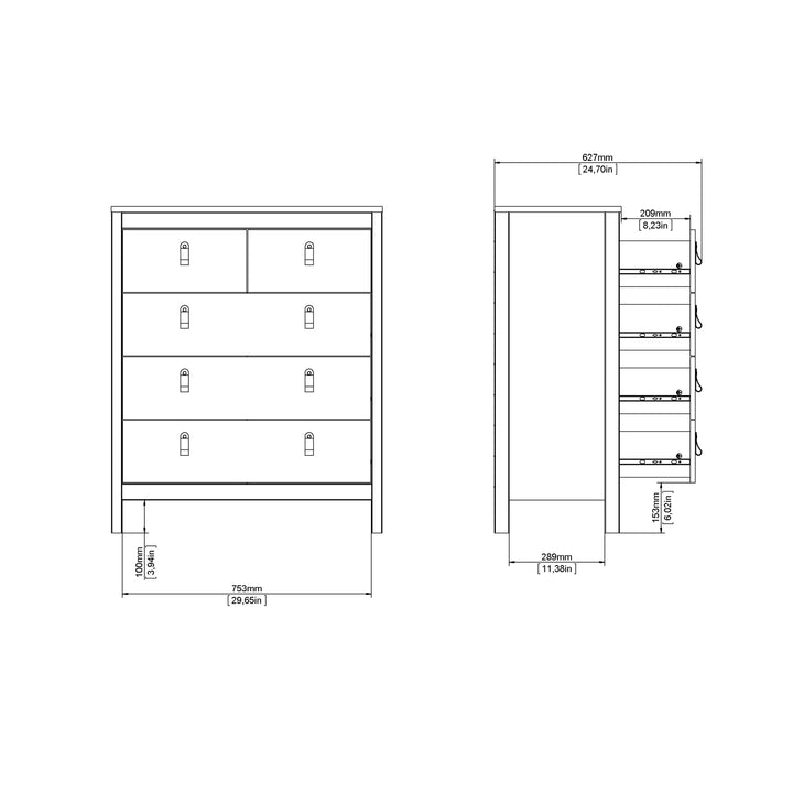 Barcelona Chest 3+2 Drawers in Jackson Hickory Oak - TidySpaces