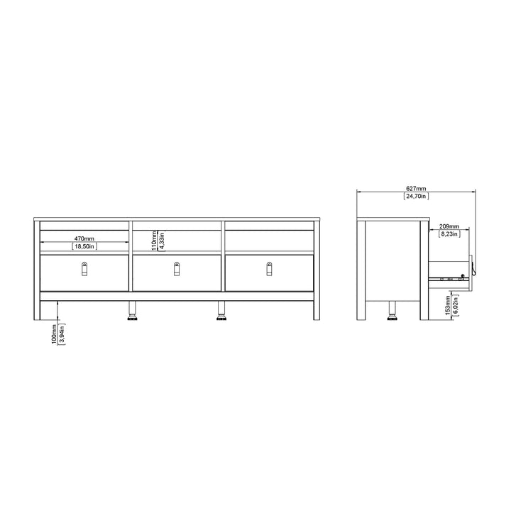 Barcelona TV-Unit 3 Drawers in Jackson Hickory Oak - TidySpaces