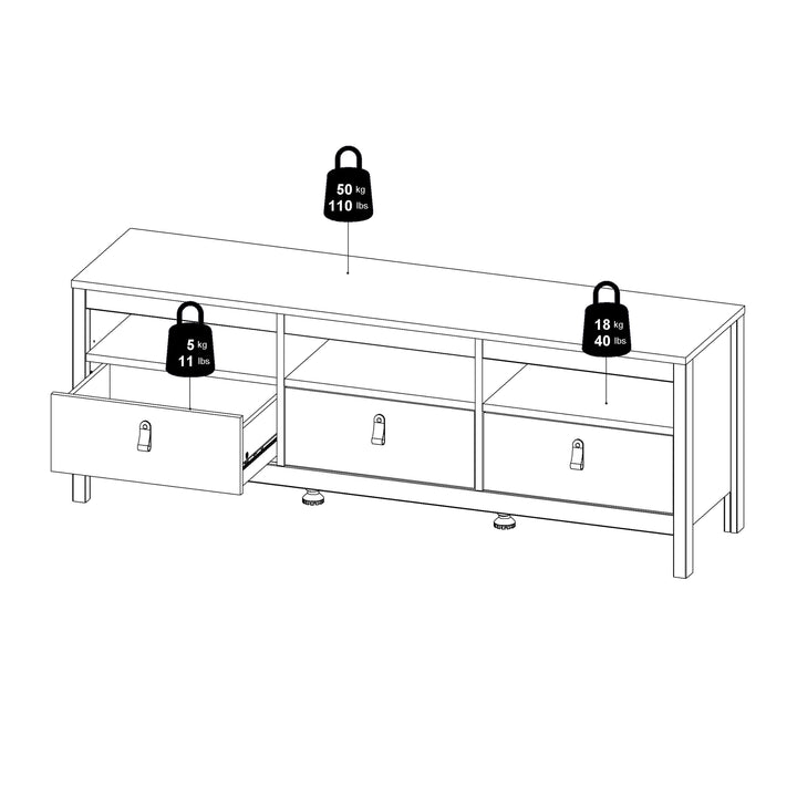 Barcelona TV-Unit 3 Drawers in Jackson Hickory Oak - TidySpaces