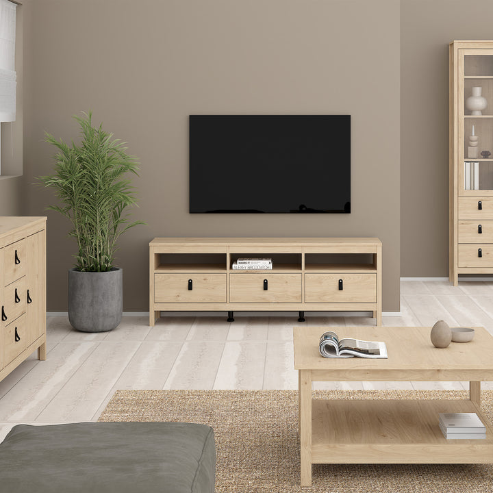 Barcelona TV-Unit 3 Drawers in Jackson Hickory Oak - TidySpaces