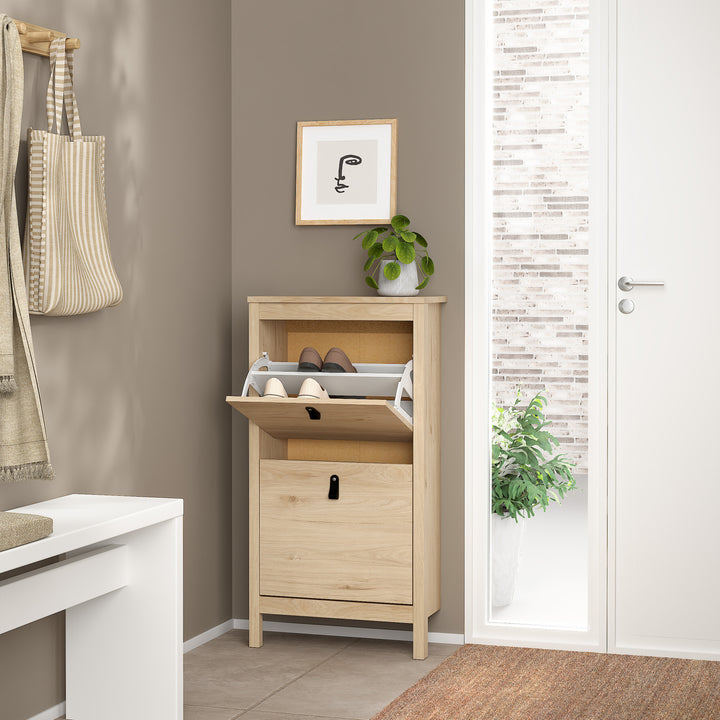 Barcelona Shoe Cabinet 2 Flap Doors in Jackson Hickory Oak - TidySpaces
