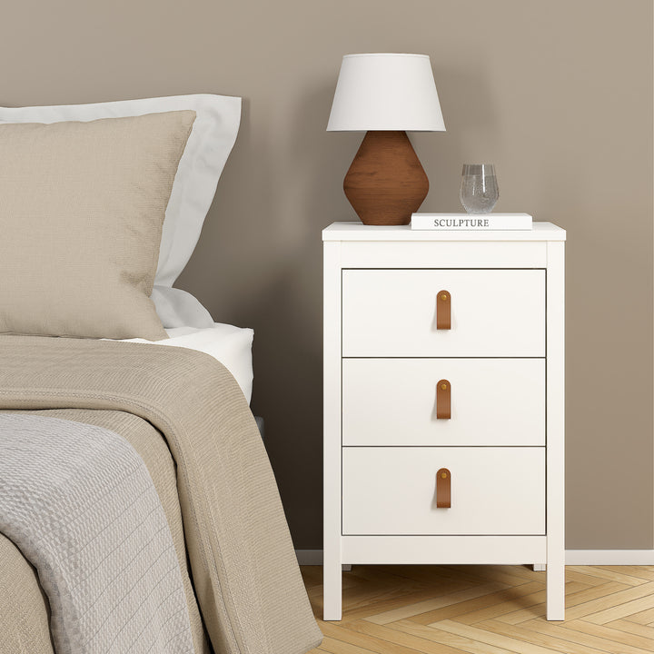 Barcelona Bedside Table 3 Drawers in White - TidySpaces