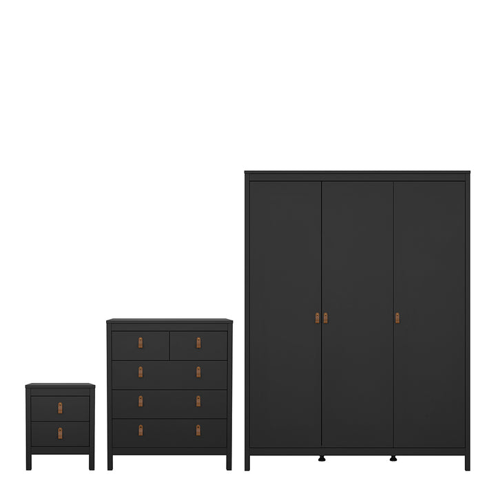 Barcelona 3 Piece Bundle, Bedside, Chest and 3 Door Wardrobe in Matt Black - TidySpaces