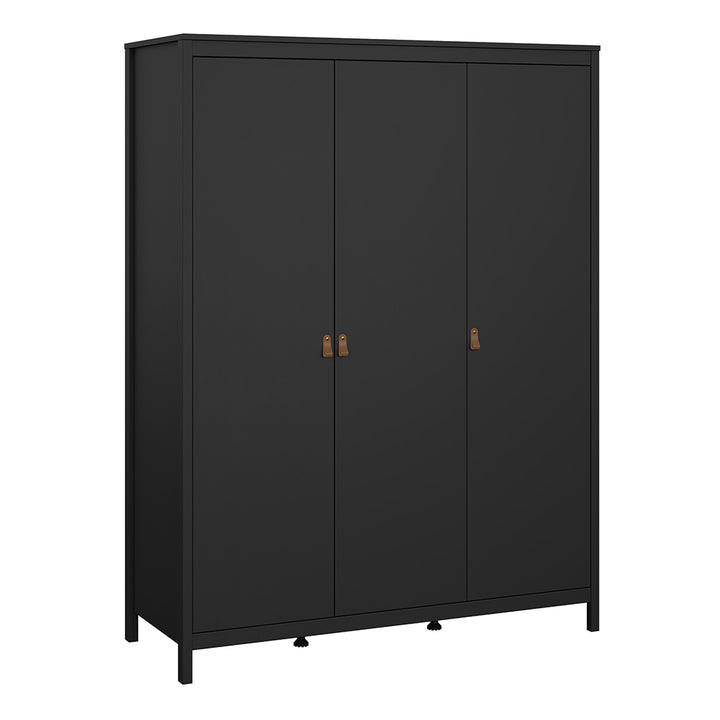 Barcelona 3 Piece Bundle, Bedside, Chest and 3 Door Wardrobe in Matt Black - TidySpaces