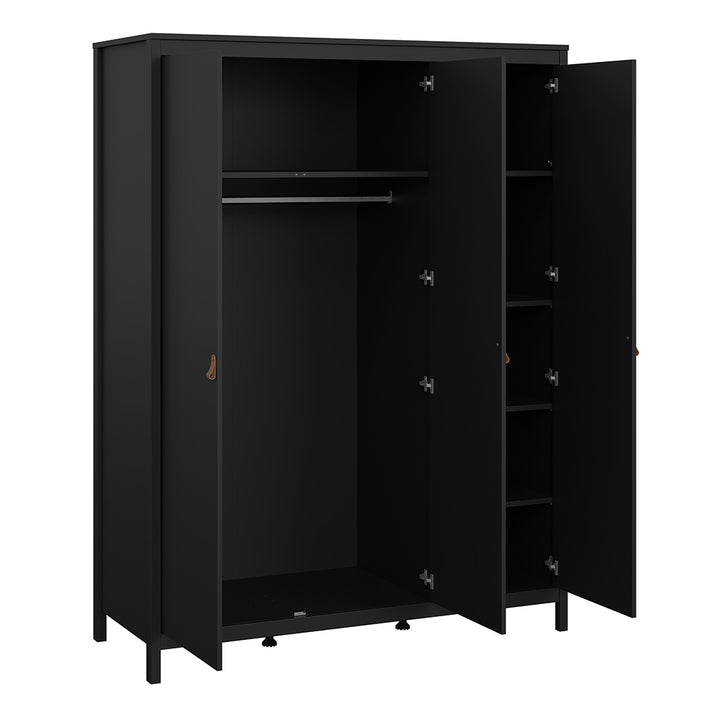 Barcelona 3 Piece Bundle, Bedside, Chest and 3 Door Wardrobe in Matt Black - TidySpaces