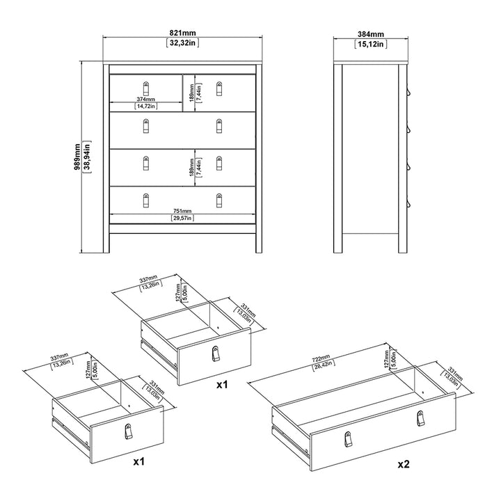 Barcelona 3 Piece Bundle, Bedside, Chest and 3 Door Wardrobe in Matt Black - TidySpaces