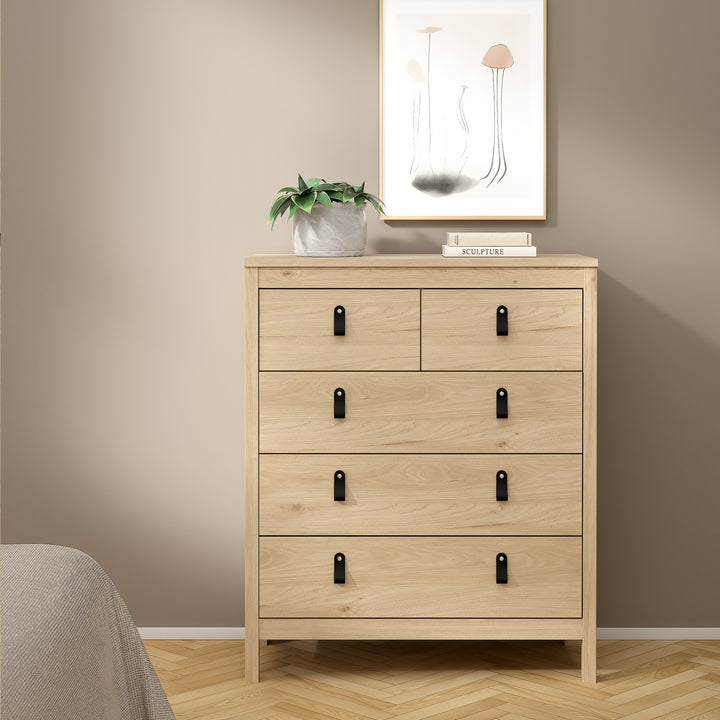 Barcelona Package - Bedside Table 2 drawers + Chest 3+2 drawer + Wardrobe with 3 doors in Jackson Hickory Oak - TidySpaces