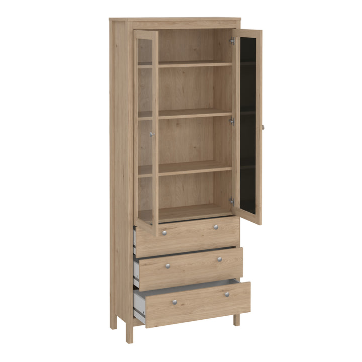 Madrid China Cabinet 2 Doors with Glass + 3 Drawers in Jackson Hickory Oak - TidySpaces