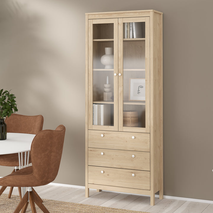 Madrid China Cabinet 2 Doors with Glass + 3 Drawers in Jackson Hickory Oak - TidySpaces