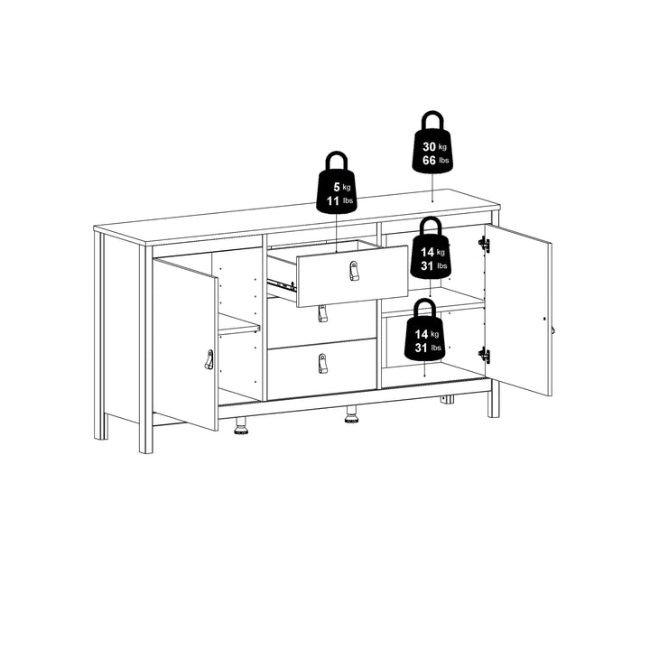 Madrid Sideboard 2 Doors + 3 Drawers in Jackson Hickory Oak - TidySpaces