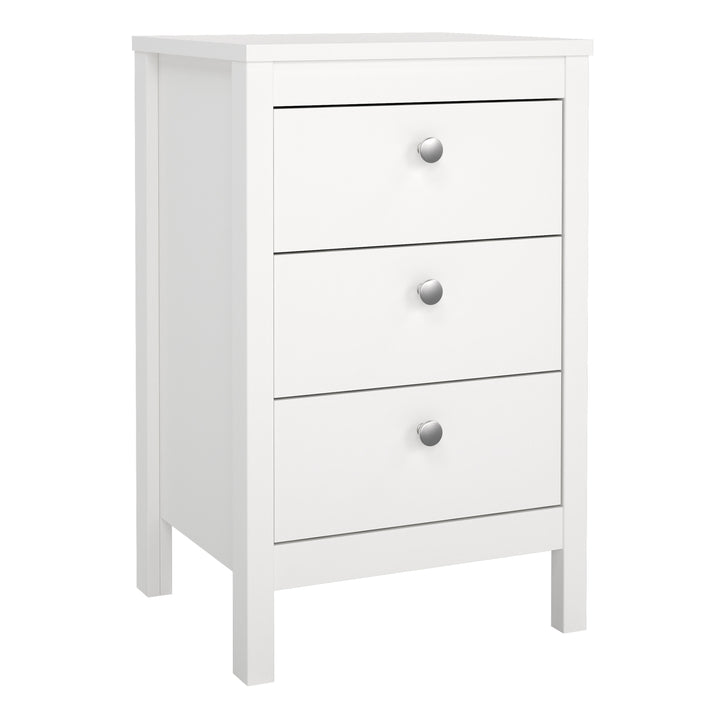 Madrid Bedside Table 3 Drawers in White - TidySpaces
