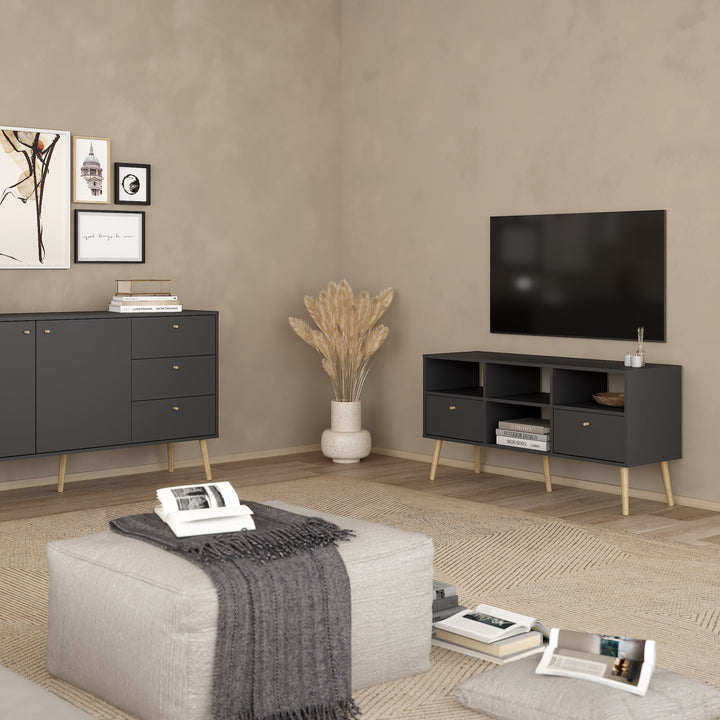 Cumbria TV-Unit 2 Drawers Dark Grey - TidySpaces