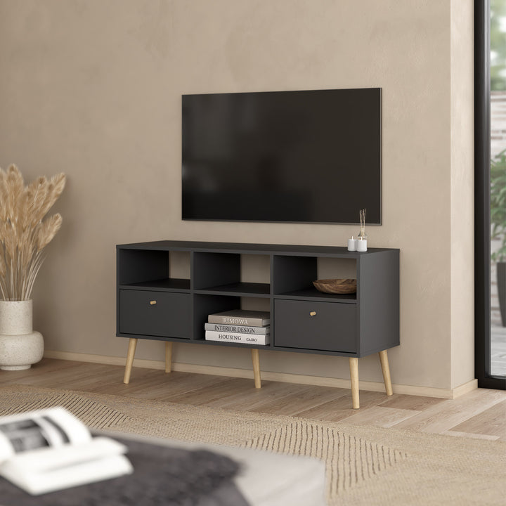 Cumbria TV-Unit 2 Drawers Dark Grey - TidySpaces