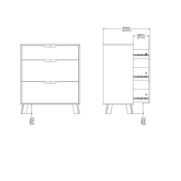 Ikast Chest 3 Drawers in Jackson Hickory and White - TidySpaces