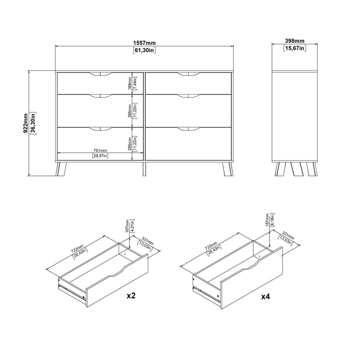 Ikast 6 Drawers Double Dresser in Jackson Hickory and White - TidySpaces