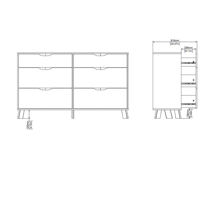 Ikast 6 Drawers Double Dresser in Jackson Hickory and White - TidySpaces