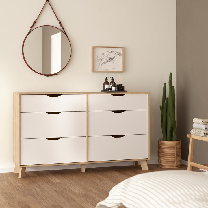 Ikast 6 Drawers Double Dresser in Jackson Hickory and White - TidySpaces