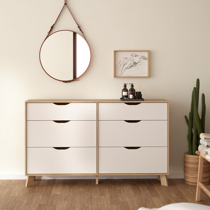 Ikast 6 Drawers Double Dresser in Jackson Hickory and White - TidySpaces