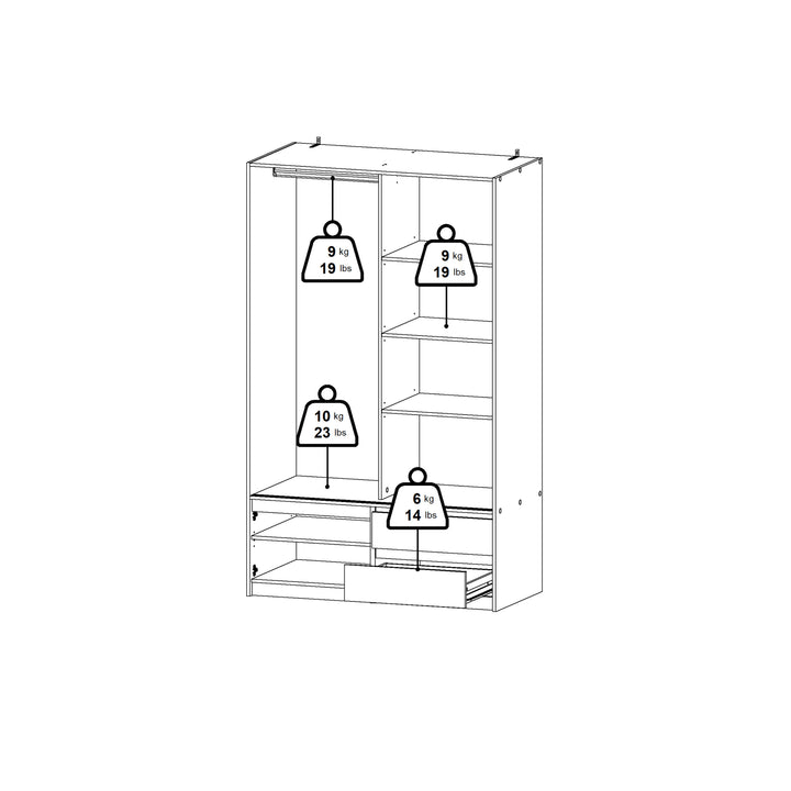 Line Wardrobe with 2 Sliding Doors 1 Small Door and 2 Drawers in Jackson Hickory Oak - TidySpaces