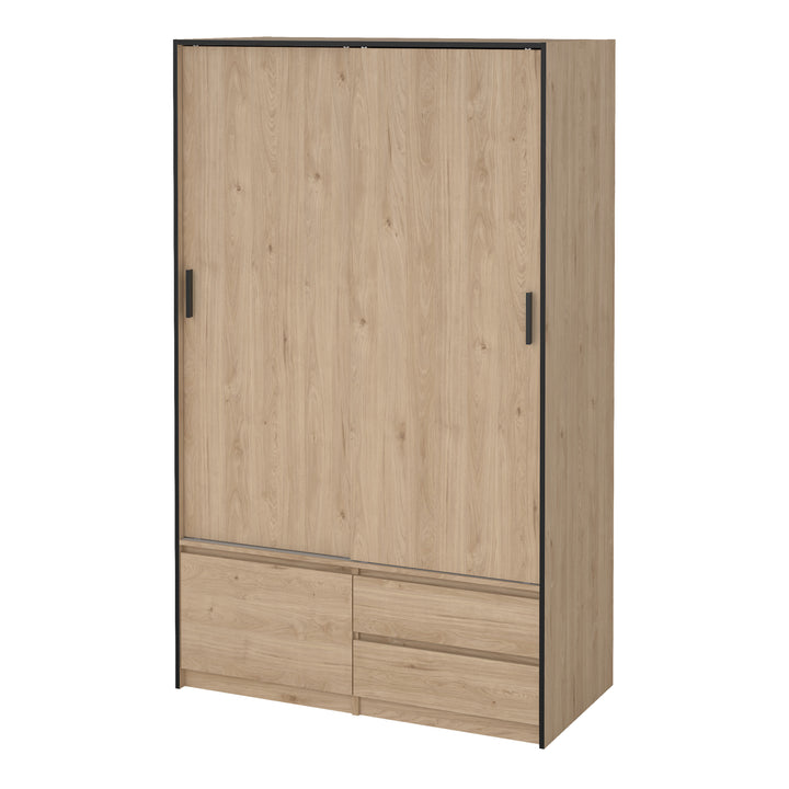 Line Wardrobe with 2 Sliding Doors 1 Small Door and 2 Drawers in Jackson Hickory Oak - TidySpaces